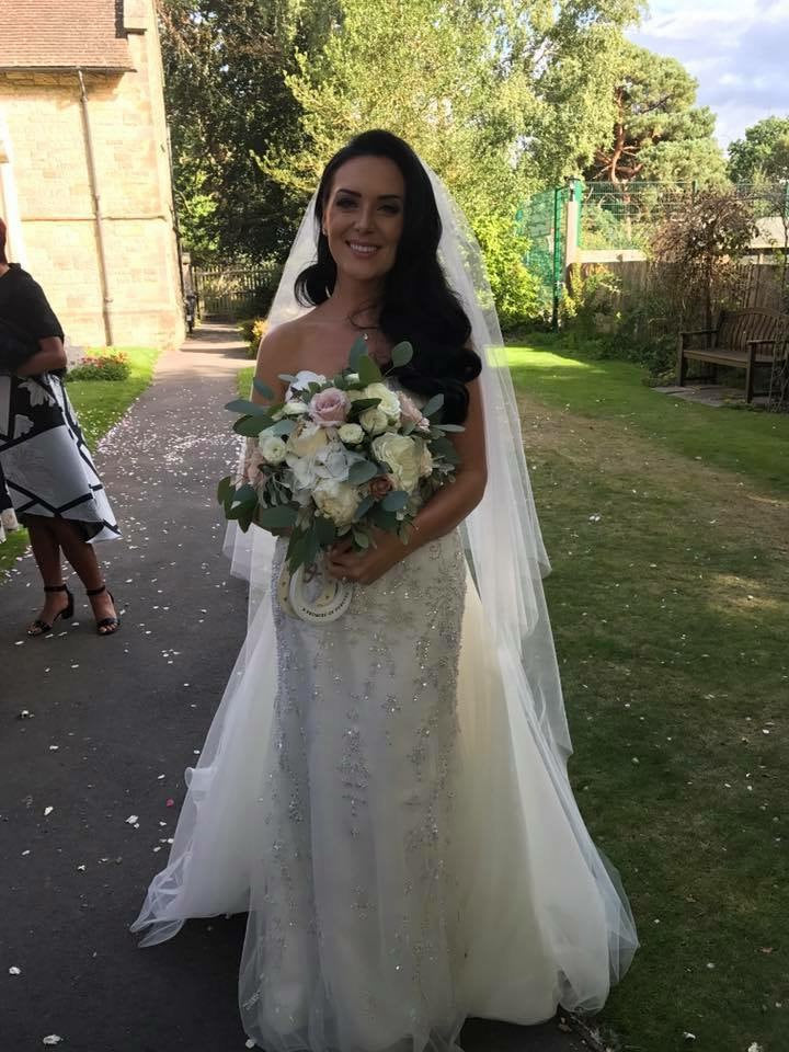 Real Bride Carly in a bespoke Fine English Tulle two tier wedding veil by Blossom and Bluebird