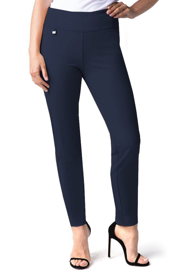 Wide Band Elastic Waist Pull On Ankle Pant - Midnight