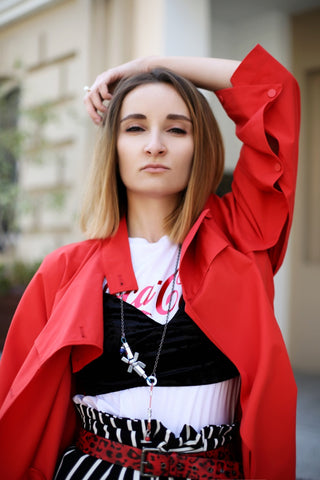 fashion blogger and her outfit of the day with Mellow by Melita Rus jewellery