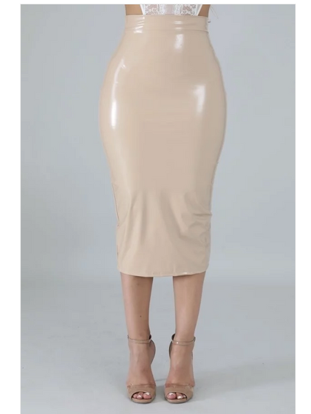 beige latex skirt