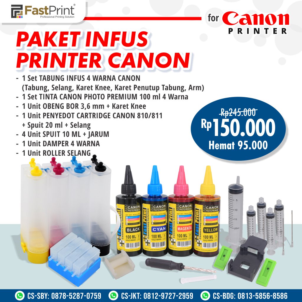 Paket Lengkap Tabung Infus Printer Canon Plus Tinta Refill Dan Dumper Fast Print Indonesia 8391