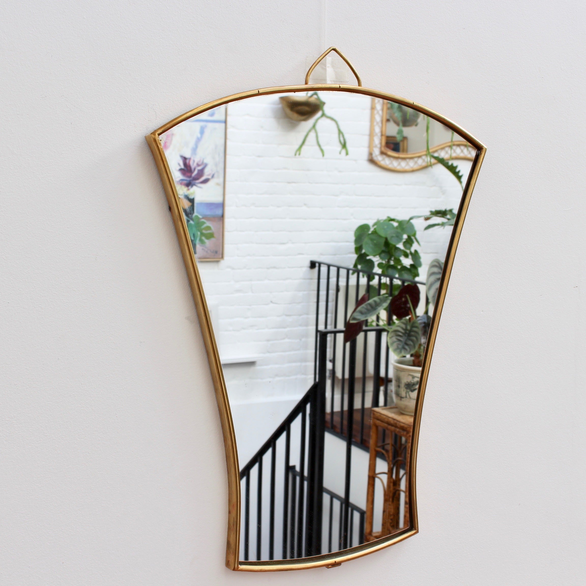 Pair of Italian Fan-Shaped Wall Mirrors with Brass Frames - Small (circa 1950s)