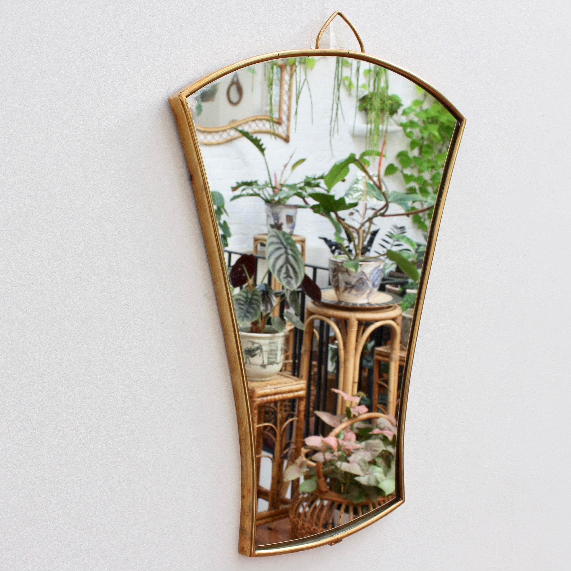 Mid-Century Italian Fan-Shaped Wall Mirror with Brass Frame (circa 1950s) - Small