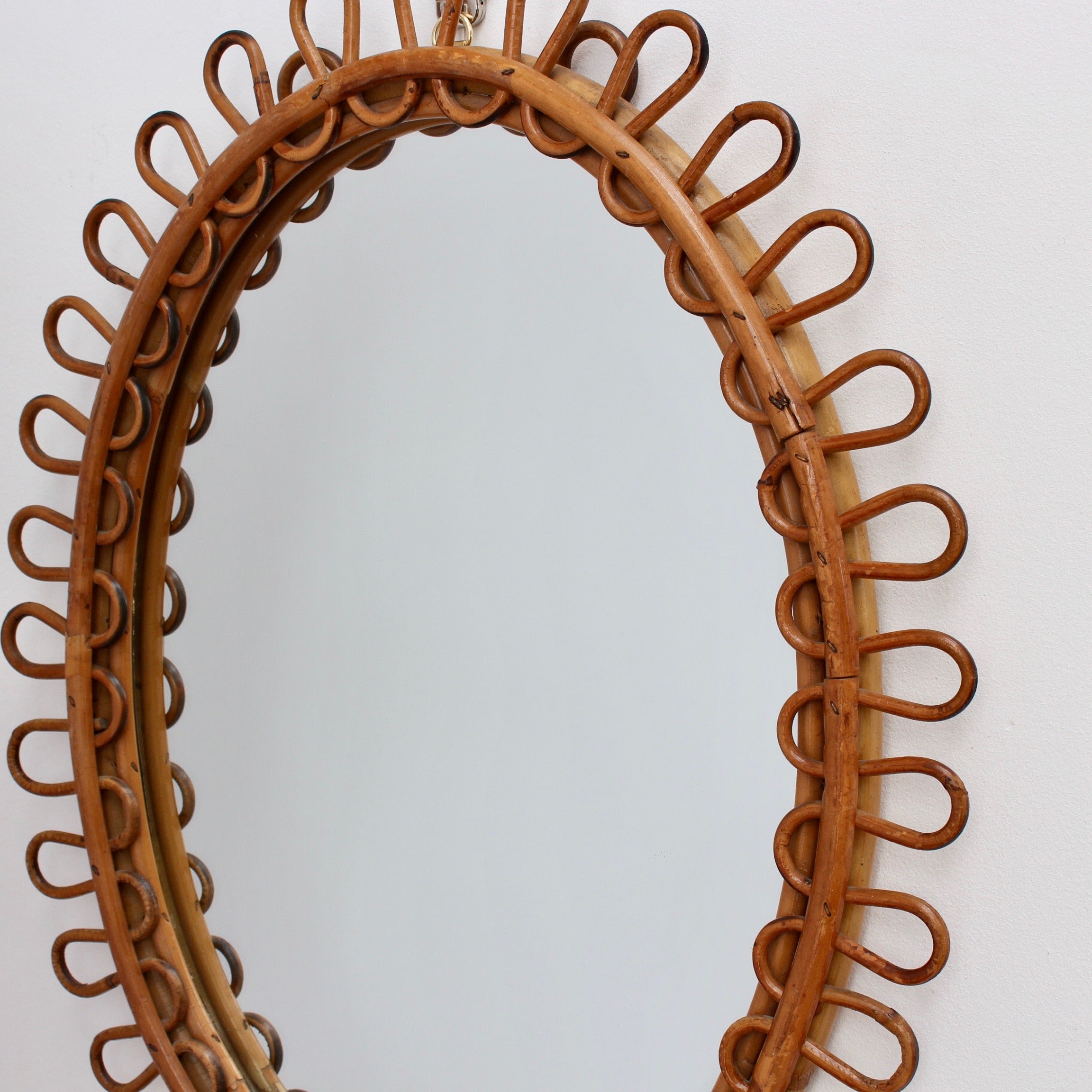 Mid-Century Italian Rattan Oval Wall Mirror (c. 1960s)
