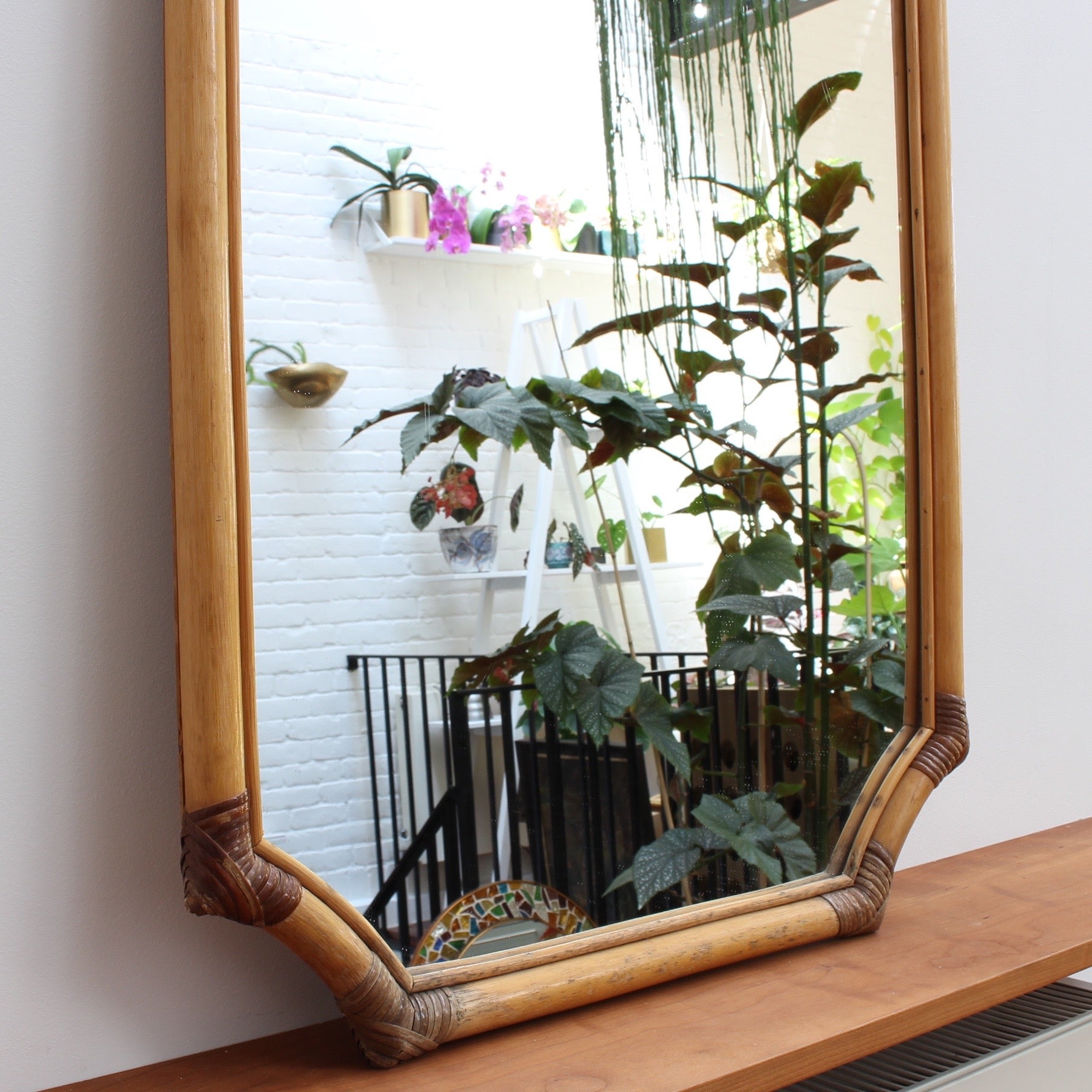 French Bamboo and Rattan Wall Mirror (circa 1960s)