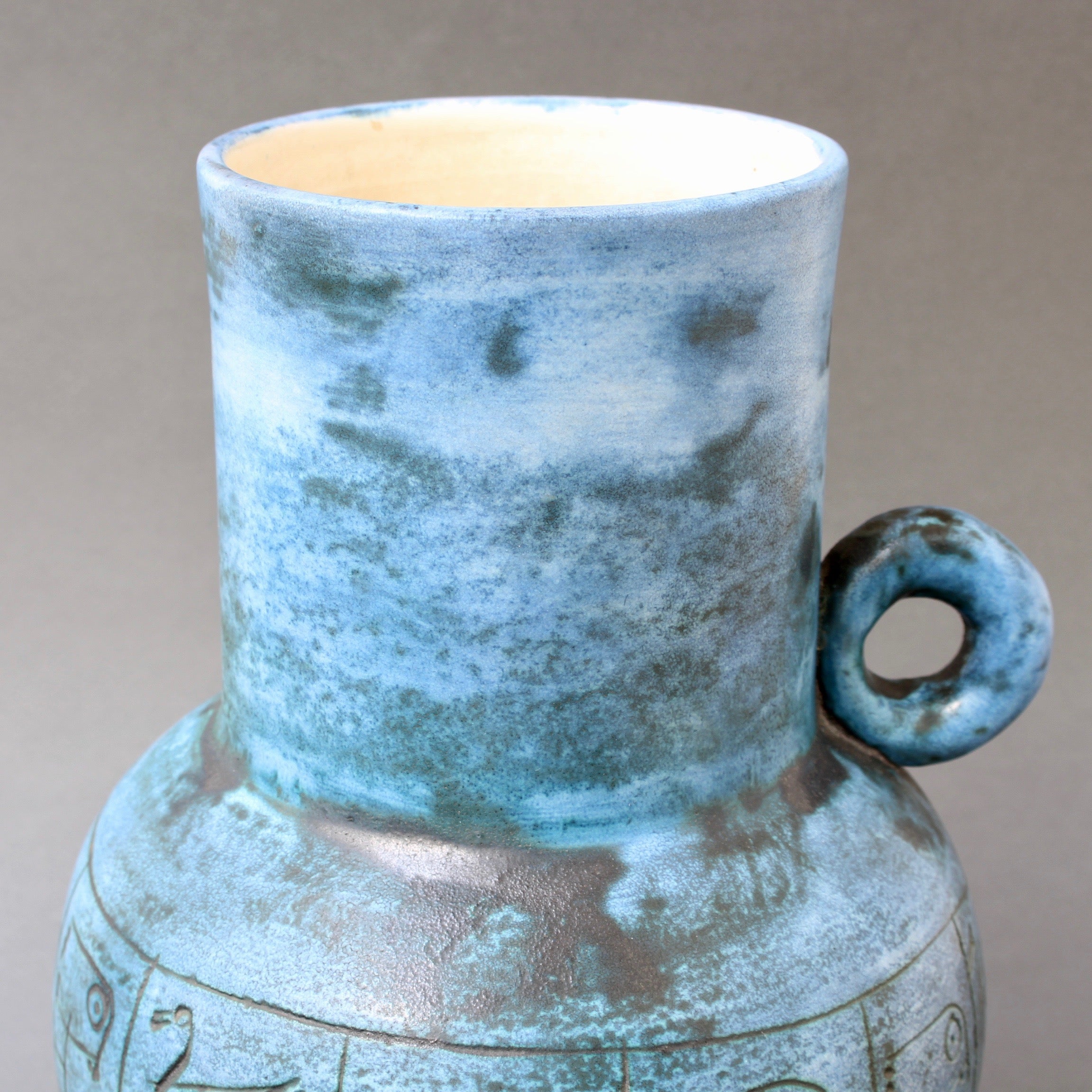 Blue Ceramic Flower Vase with Handle by Jacques Blin (circa 1950s)