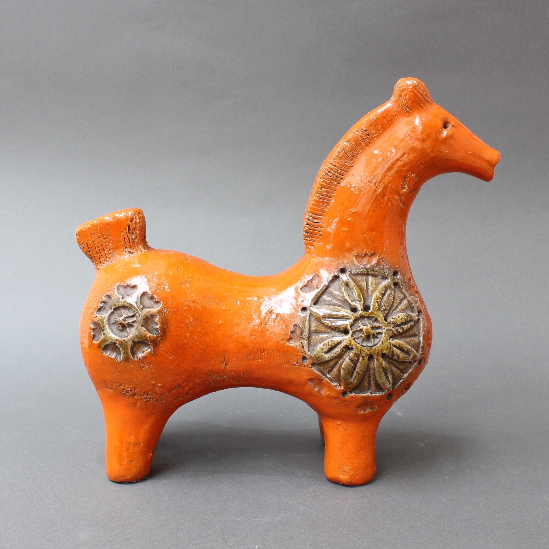Italian Ceramic Orange Horse by Aldo Londi for Bitossi (circa 1960s)