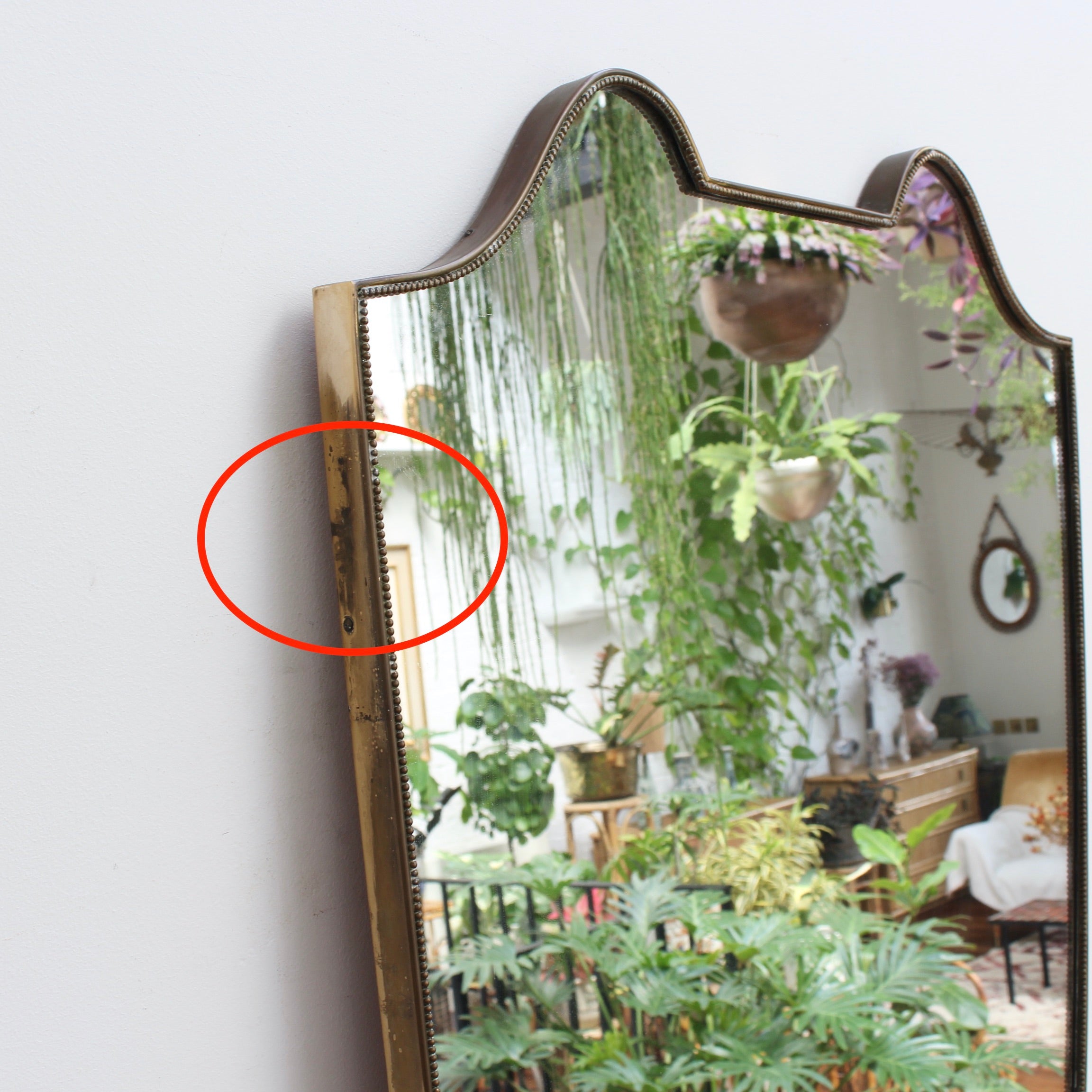 Mid-Century Italian Crest-Shaped Wall Mirror with Distinctive Beading (circa 1950s)