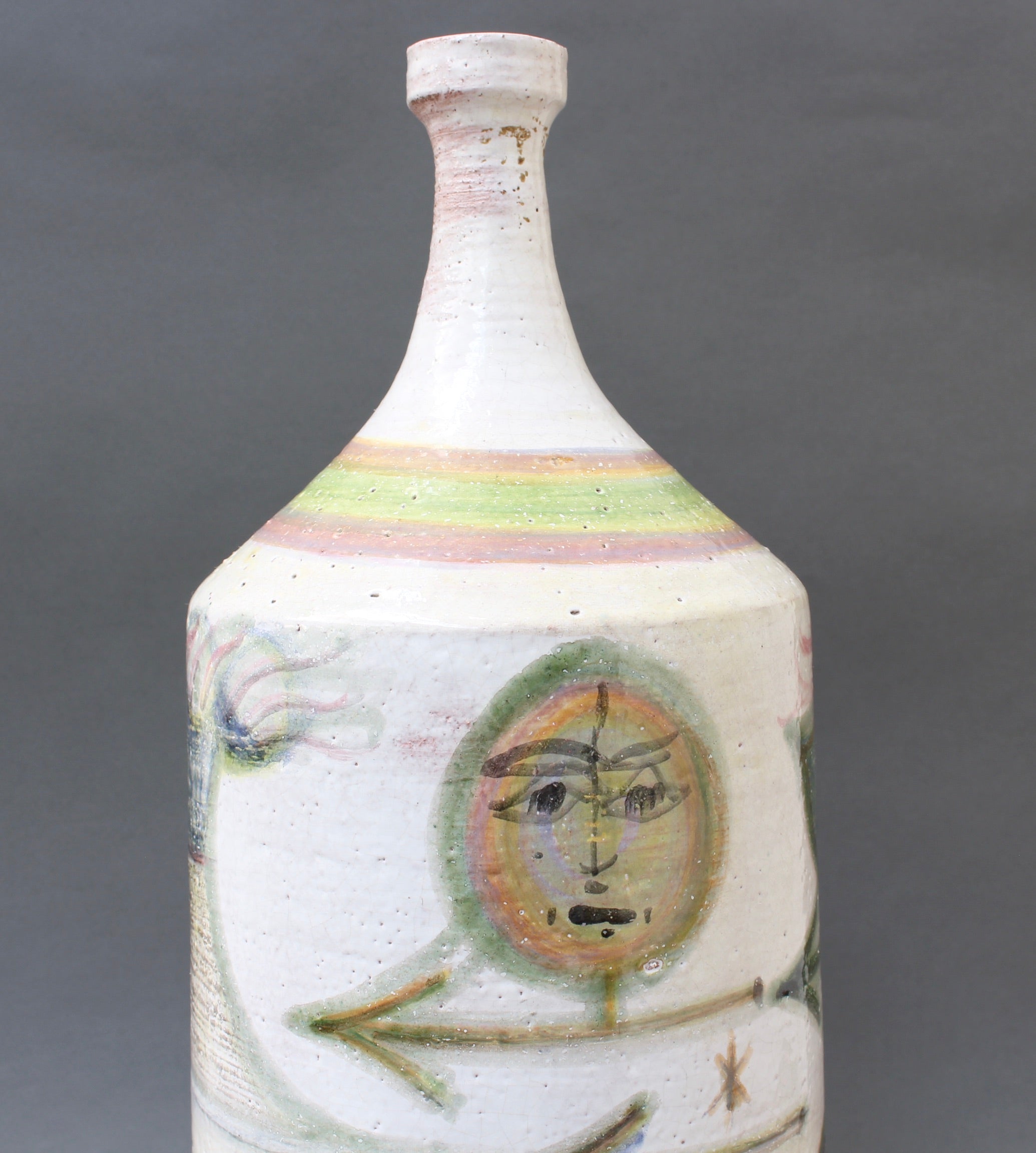 Decorative French Ceramic Bottle-Shaped Vase by David Sol (circa 1950s)
