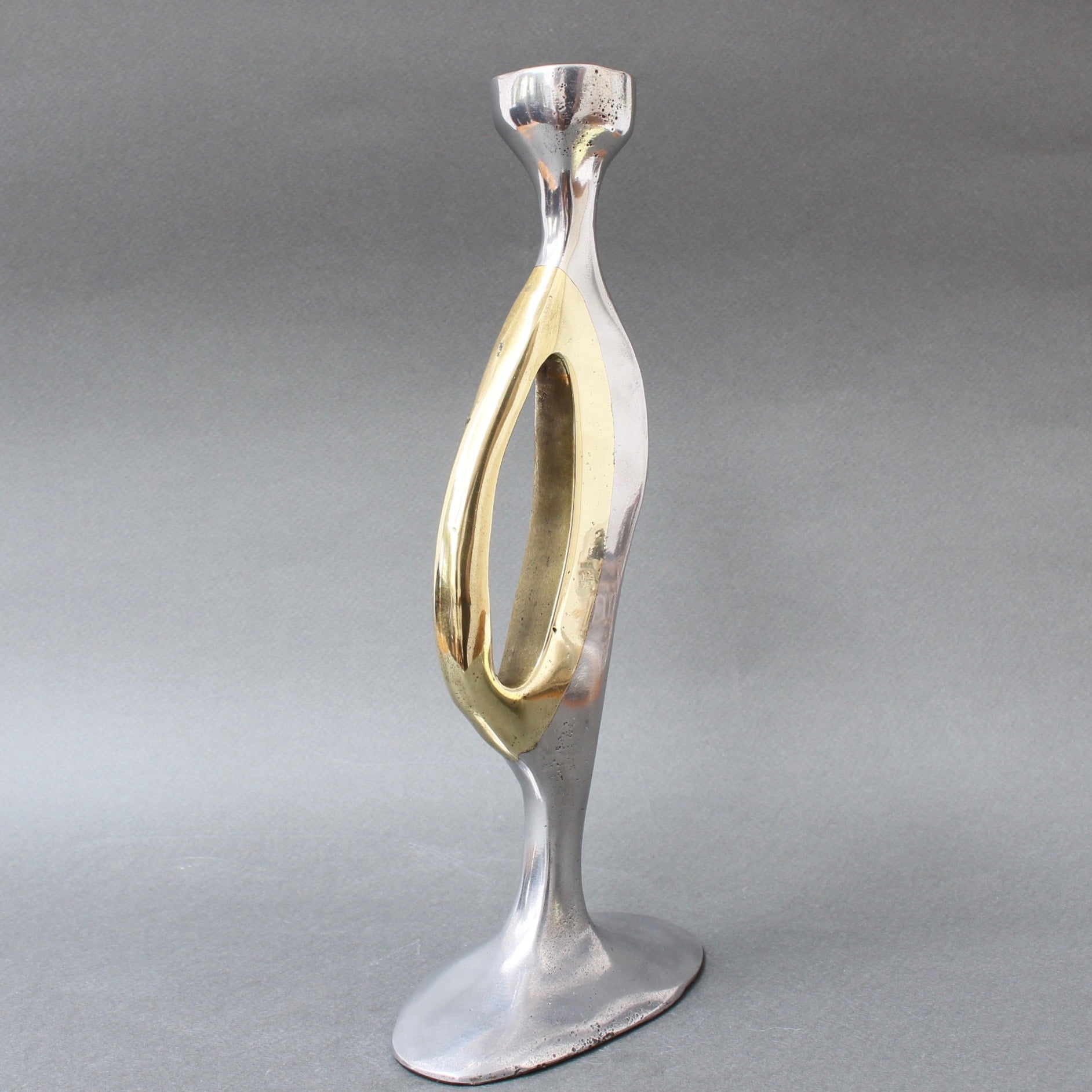 Aluminium and Brass Brutalist Style Candleholder by Leopold, s.c. (circa 1970s)