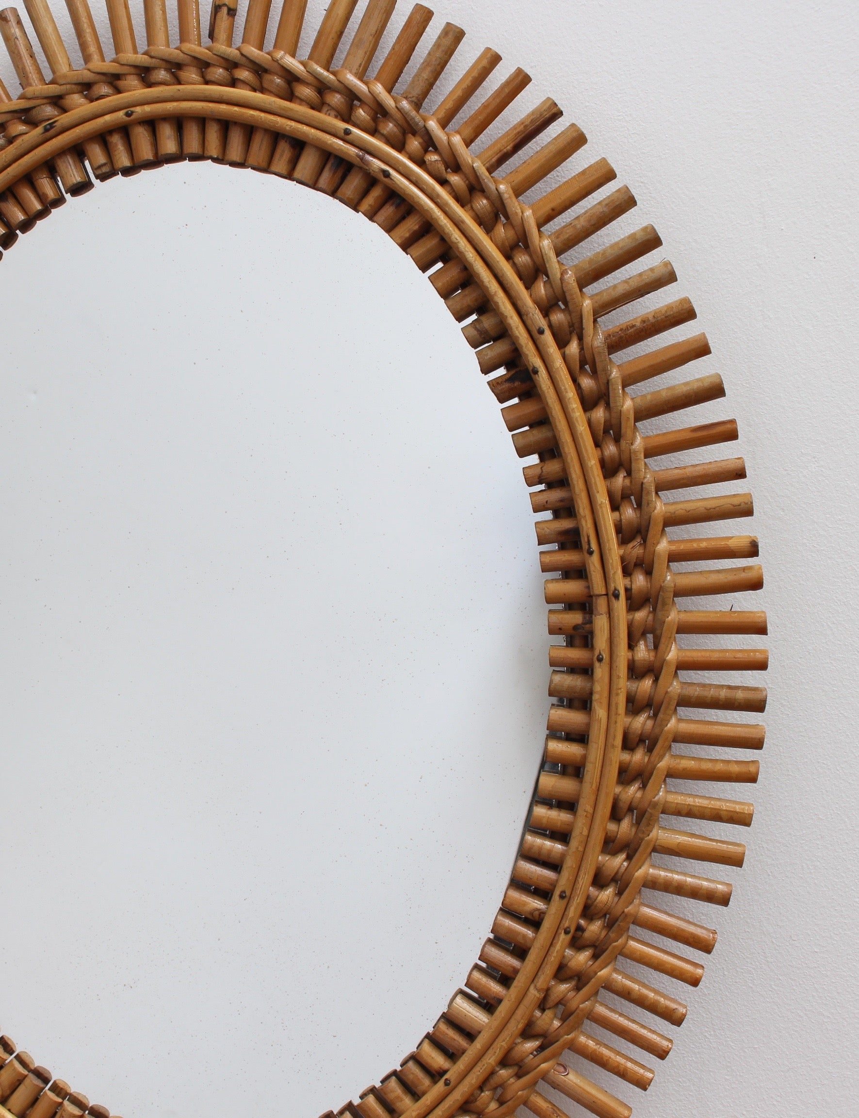 Italian Rattan Oval Wall Mirror (circa 1960s)