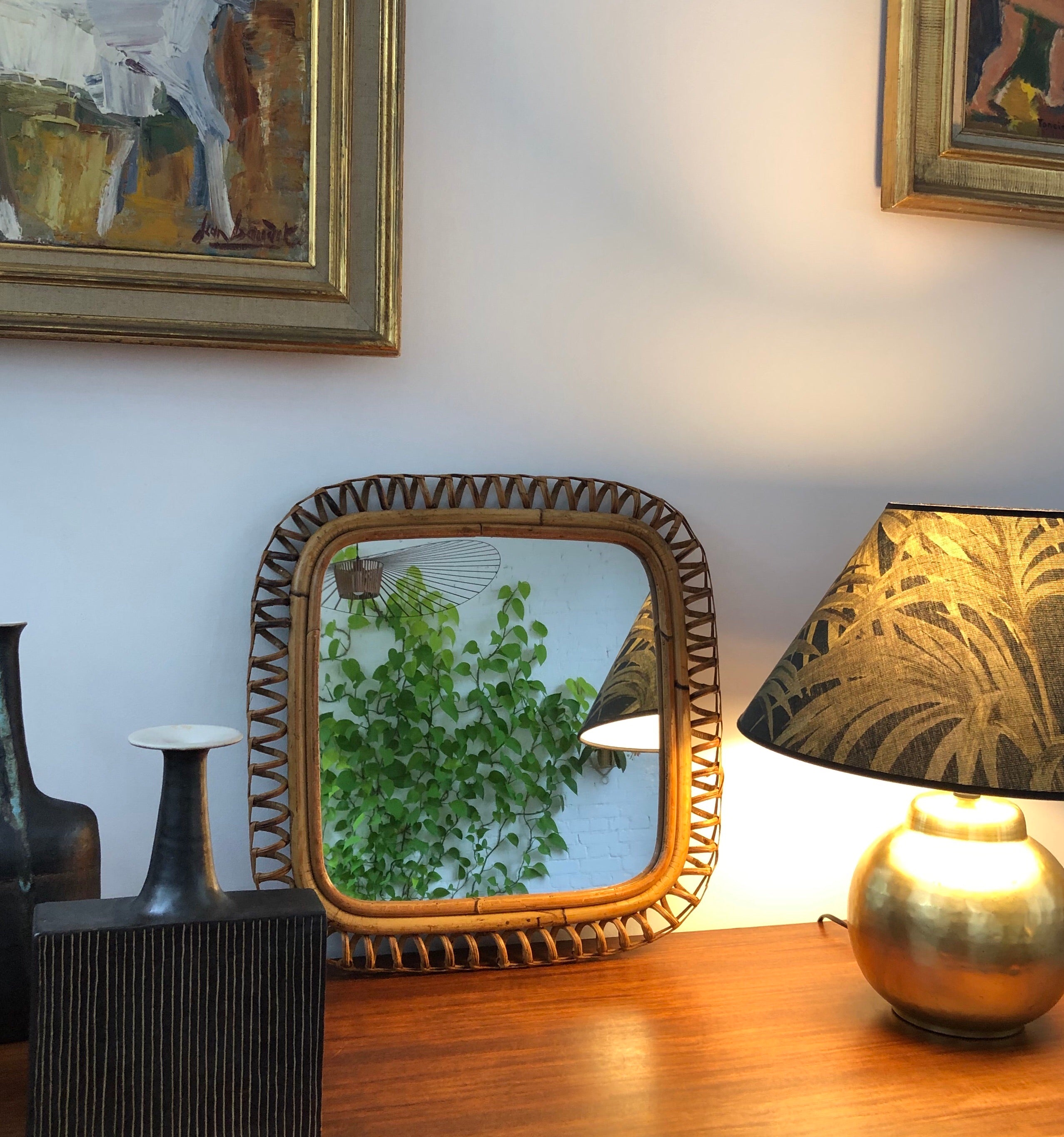 Vintage Italian Rattan Mirror (circa 1960s)