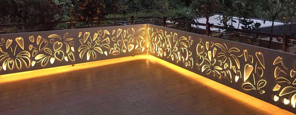 schefflera forest screens and planters enriched by high luminosity LED backlighting