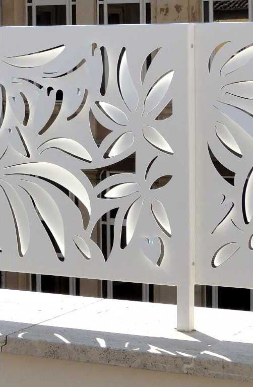 detail rooftop terrace of hotel Life in Rome; laser cut metal screens balaustrade