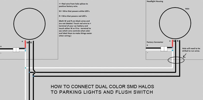 How to Connect Dual Color SMD Halos to Parking Lights and Flush Switch Diagram