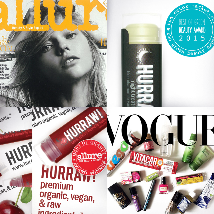 Hurraw! lip balm given best of beauty award by Allure Magazine and best of green beauty award by Detox Market.