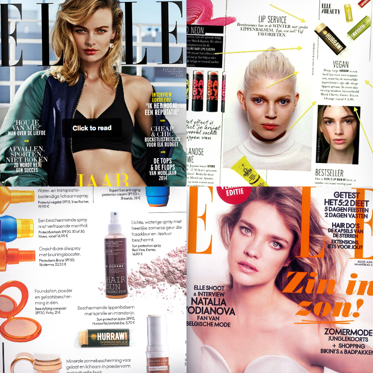 Hurraw! vegan cosmetics featured in Elle Magazine.