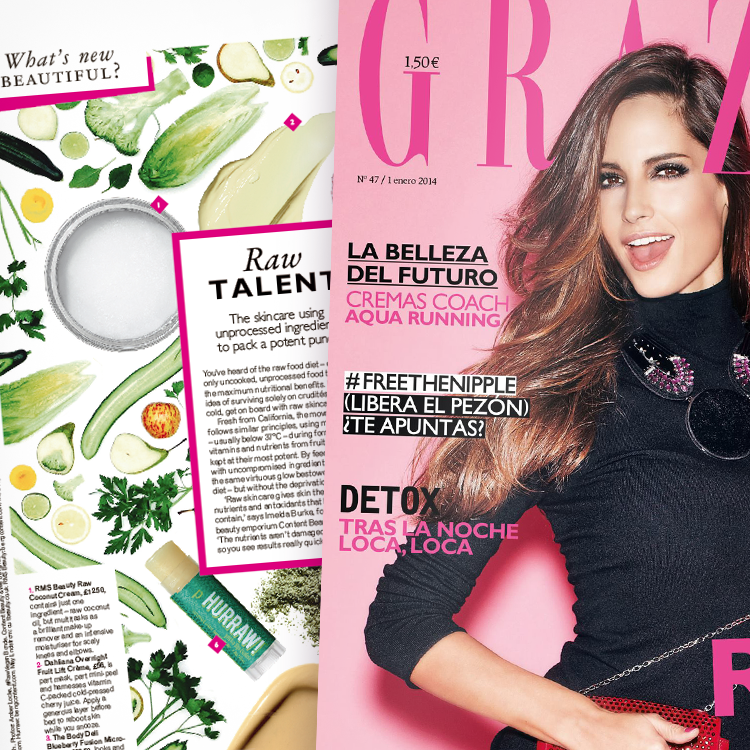 Hurraw! lip balm featured in GRAZIA Magazine.