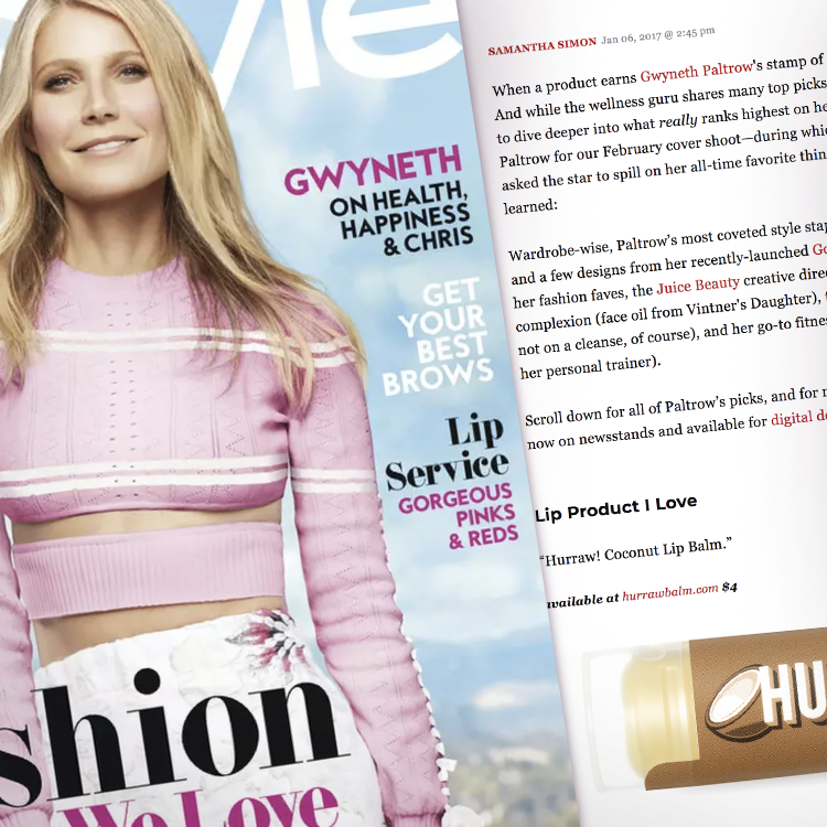 Hurraw! Lip Balms featured in InStyle Magazine with Gwyneth Paltrow’s favorite products.
