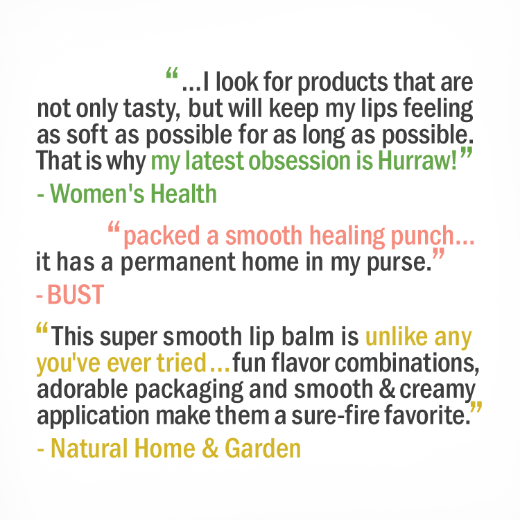 Hurraw! cosmetics featured in Women’s Health, BUST, and Natural Home & Garden Magazine.