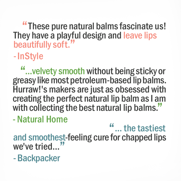 Hurraw! vegan cosmetics featured in InStyle, Natural Home, and Backpacker Magazines.