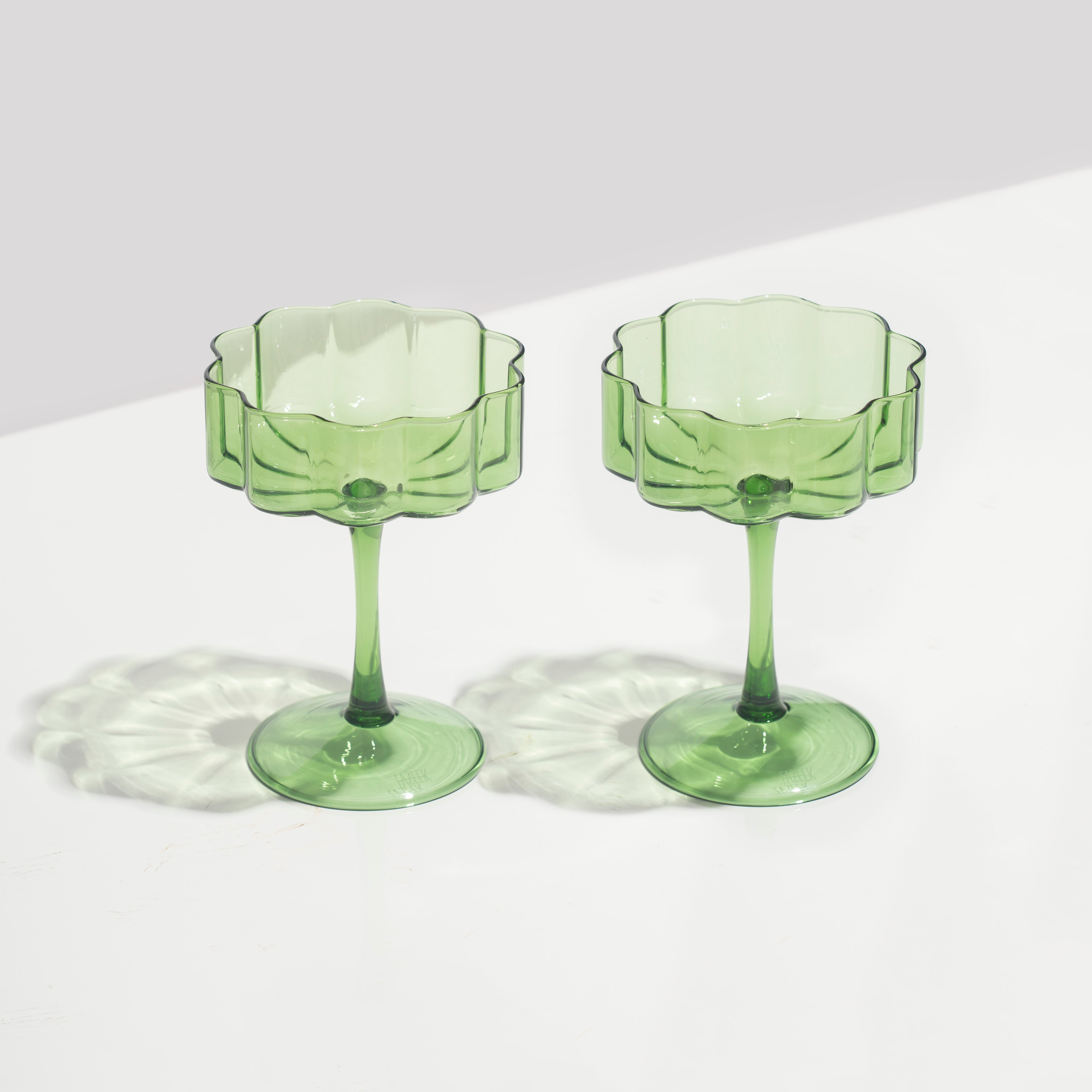 TWO WAVE COUPE GLASSES - GREEN