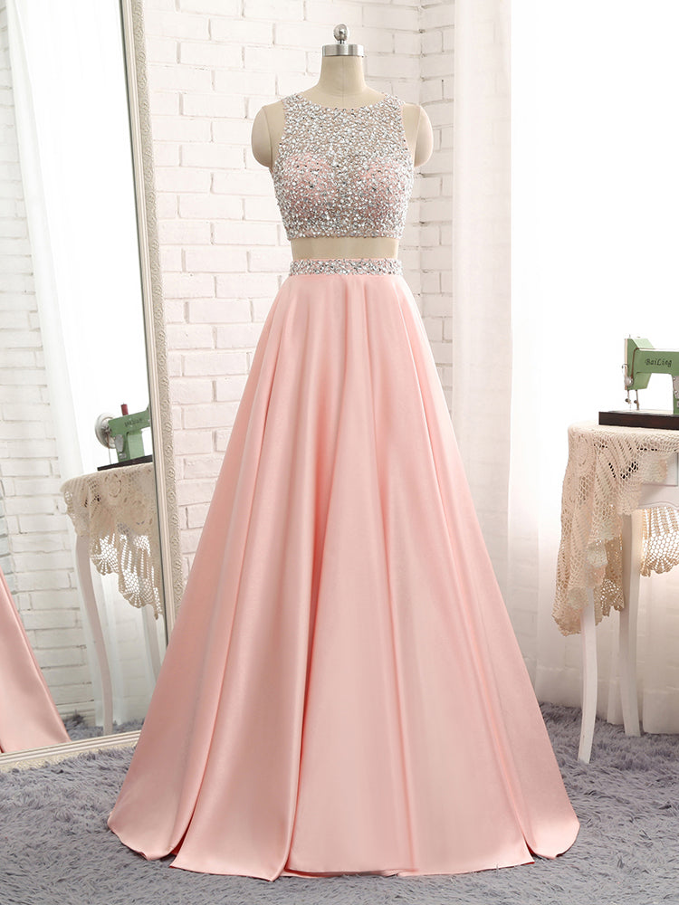 two piece silk prom dress