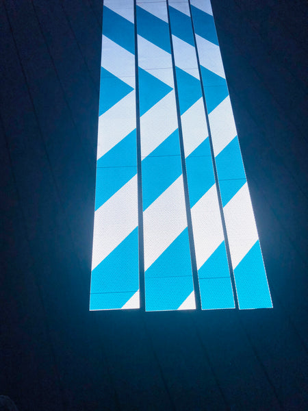 blue and white (Silver) reflective chevron panels