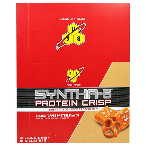 BSN, Syntha-6 Protein Crisp, Salted Toffee Pretzel Flavor, 12 Bars, 2.01 oz (57 g)