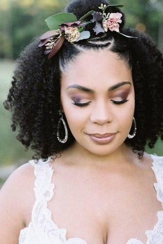 Afrocenchix Wedding Hairstyles for Natural HairHalf-up, Half-down Style With Flower Decoration