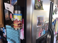 double wall water bottle on fridge