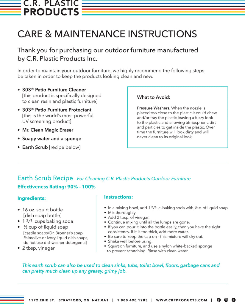 C.R. Plastic Products Care and Maintenance Instructions