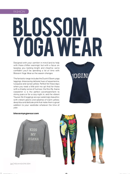 Blossom Yoga Wear Feature in Yoga Magazine December 2018