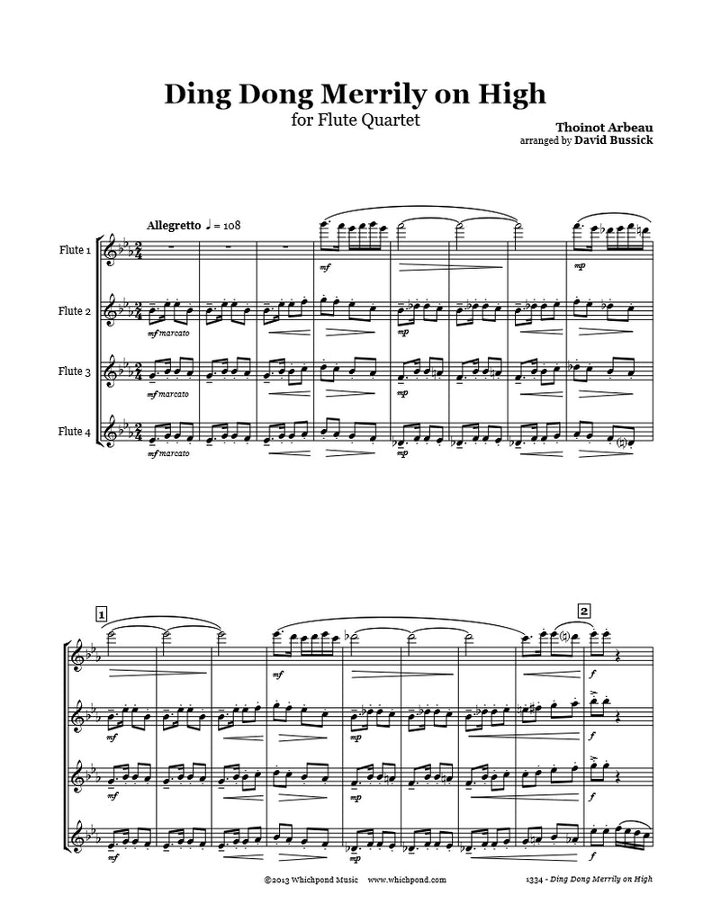 Ding Dong Merrily on High Flute Quartet Christmas PDF Sheet Music – Whichpond Music