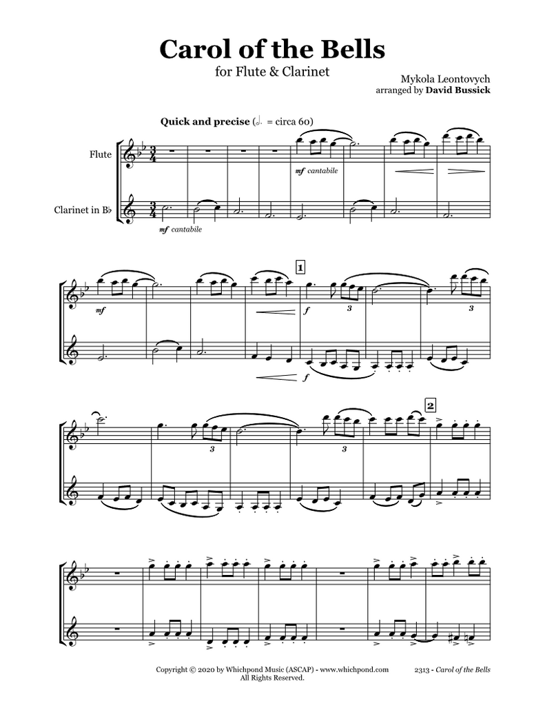 Carol of the Bells Duet PDF Christmas Sheet Music