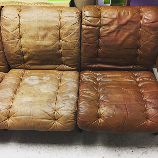 Before and after leather couch restoration 