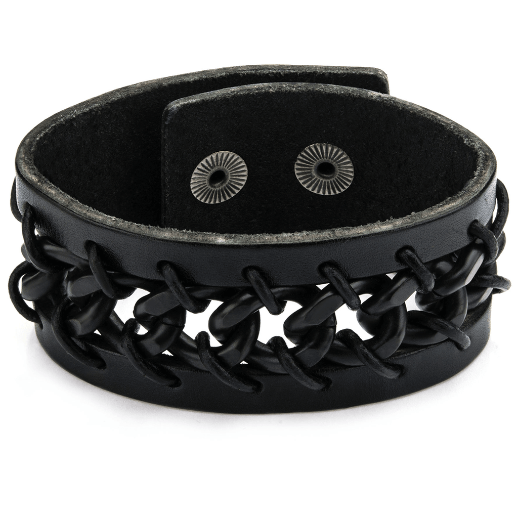 LACES CUFF Mens Black Leather Bracelet with Boxing Glove Laced Design