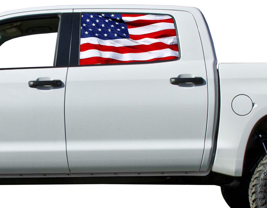 AMERICAN FLAG PICK-UP TRUCK REAR WINDOW GRAPHIC DECAL PERFORATED VINYL  TINT