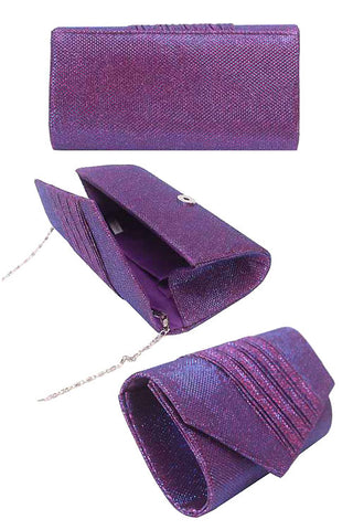 (3PCS) Diagonal Pleated Glitter Evening Clutch Bag