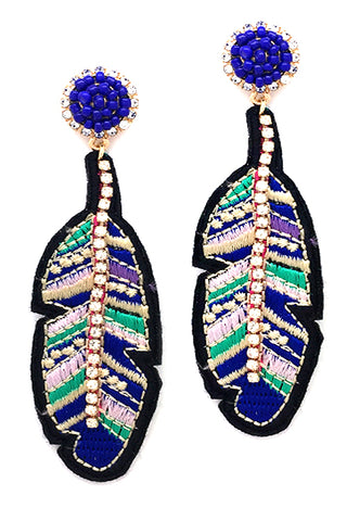 Feather Fashion Stone Post Earrings