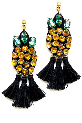 Pineapple w Tassel Post Earrings
