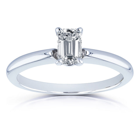 Emerald Diamond Solitaire Engagement Ring in 14K White Gold