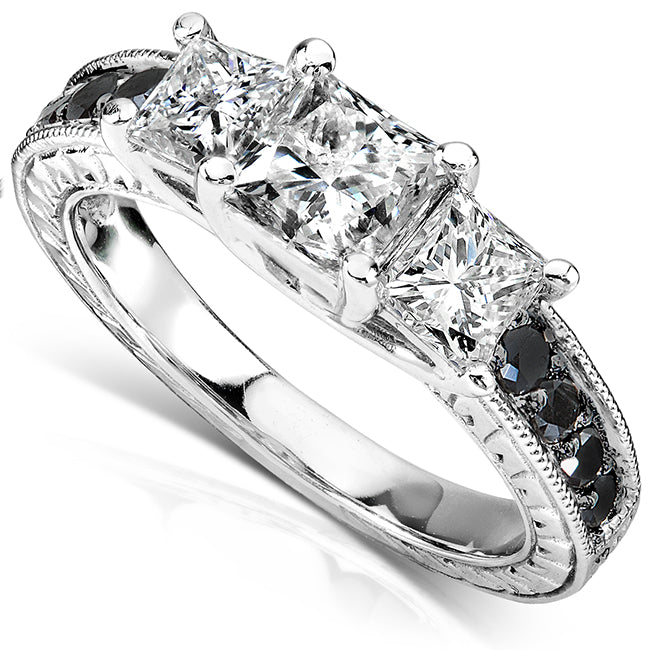 1 3/8 karat TDW sort og hvid prinsesse diamant 3 sten espalier vintage forlovelsesring k hvidguld –