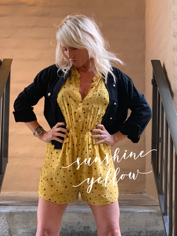 Yellow Spring Romper is hot for Spring 2019 and a great bright color.
