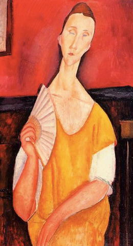 Portrait Of Lunia Czechovska with a Fan by Amedeo Modigliani