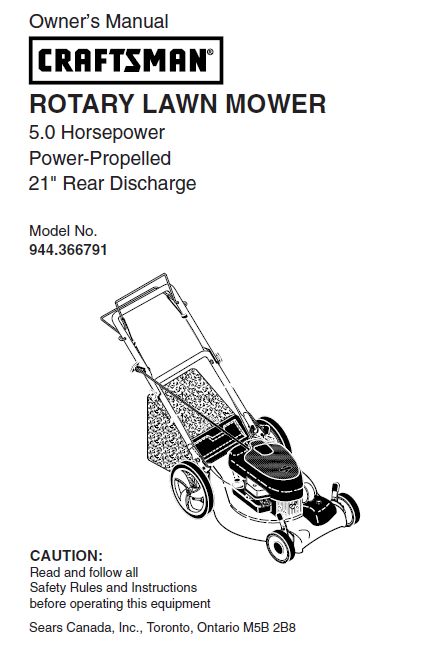 944.366791 Manual for Craftsman 5.0 HP 21" Lawn Mower – DR Mower Parts