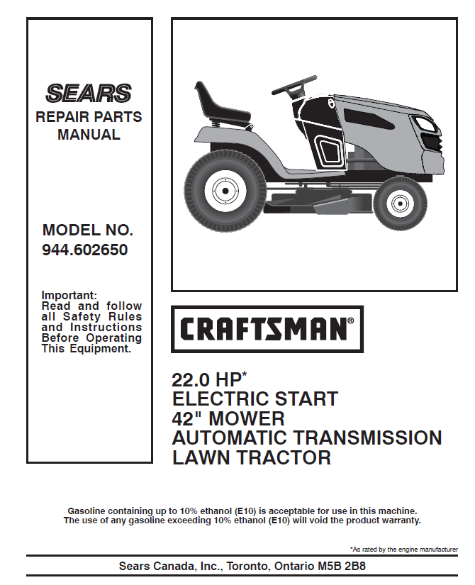 Craftsman 42' Riding Mower Parts Diagram / Craftsman 42 Inch Mower Deck