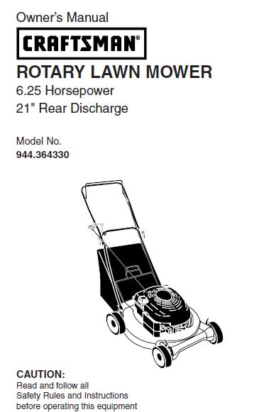 944.364330 Manual for Craftsman 21" Rear Discharge Lawn Mower – DR