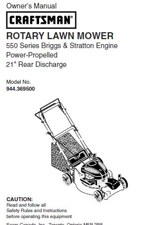 944.369500 Manual for Craftsman 21" Rear Discharge Self-Propelled Lawn