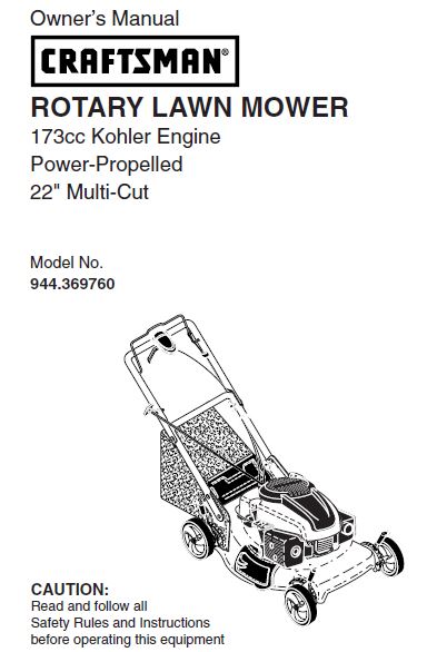 944.369760 Manual for Craftsman 22" Self-Propelled Lawn Mower – DR
